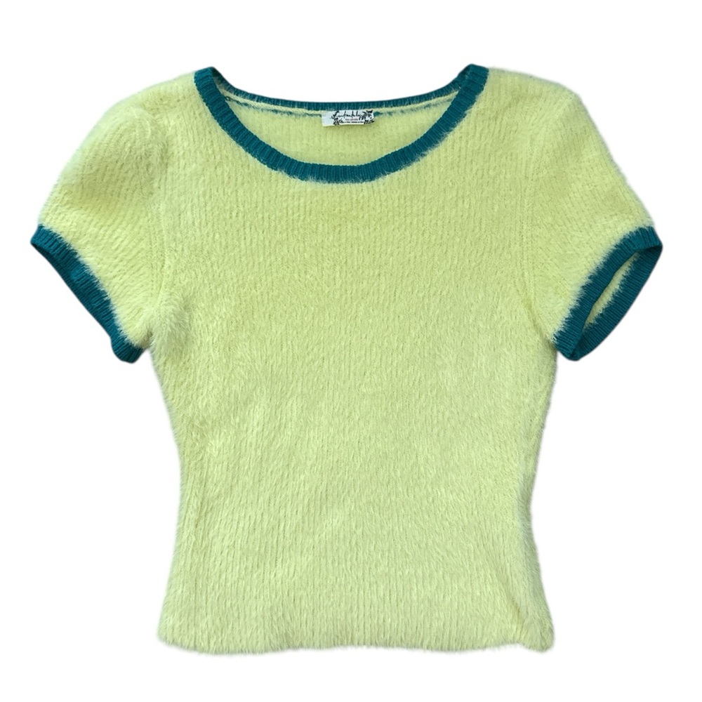 Free People Fuzzy Knit Baby Tee – Lime Green Contrast Trim
